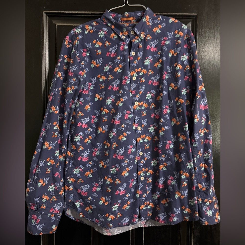 Denim & Flower Blue Casual Button Down Shirt men’s slim fit large
